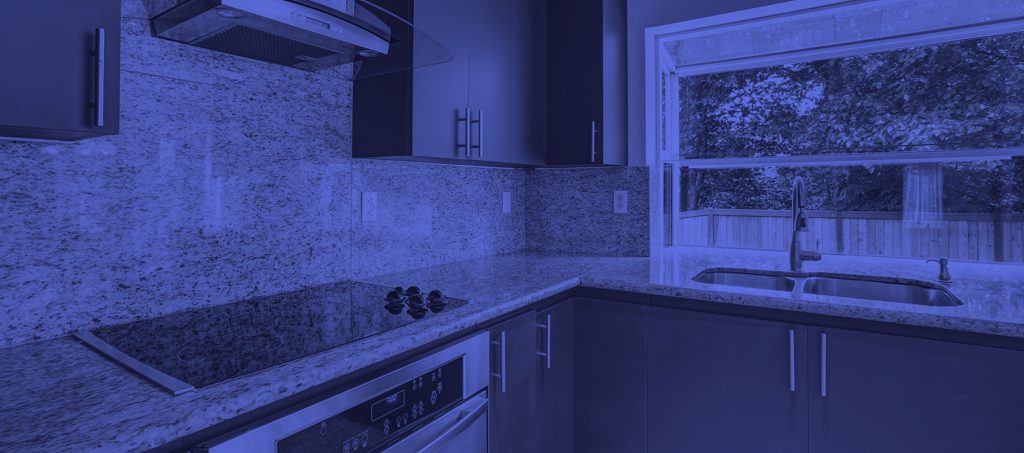 banner of granite countertops with a blue filter