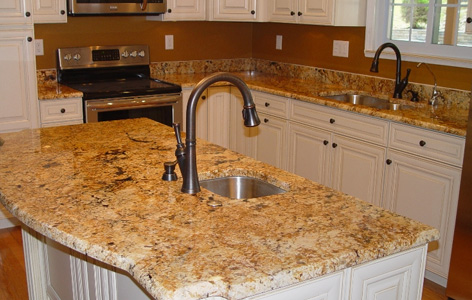 granite countertop with island and sink