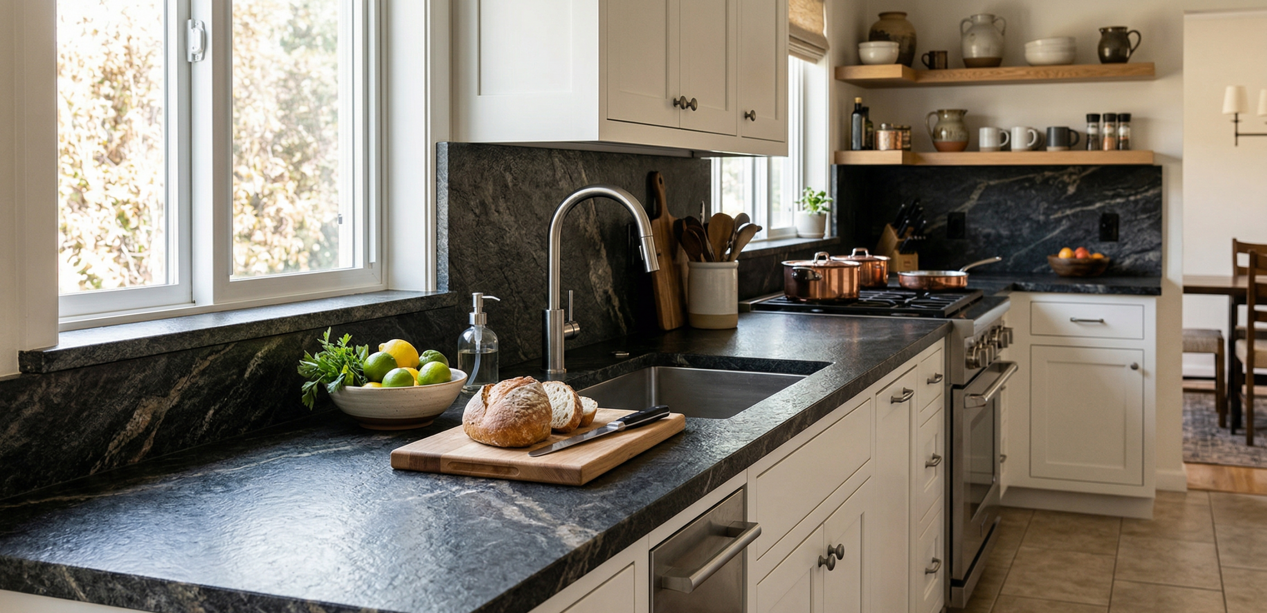 granite countertops with a leathered finish